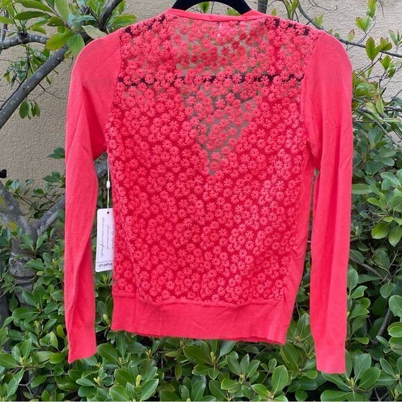 🧥COCO ROJA SWEATER/CARDIGAN Sz S beautiful soft red w/ floral lace. NWT - Picture 3 of 11